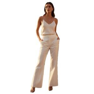 RACHEL ZOE Women's Cream High-Waist Wide Leg Flare Pants Size 4